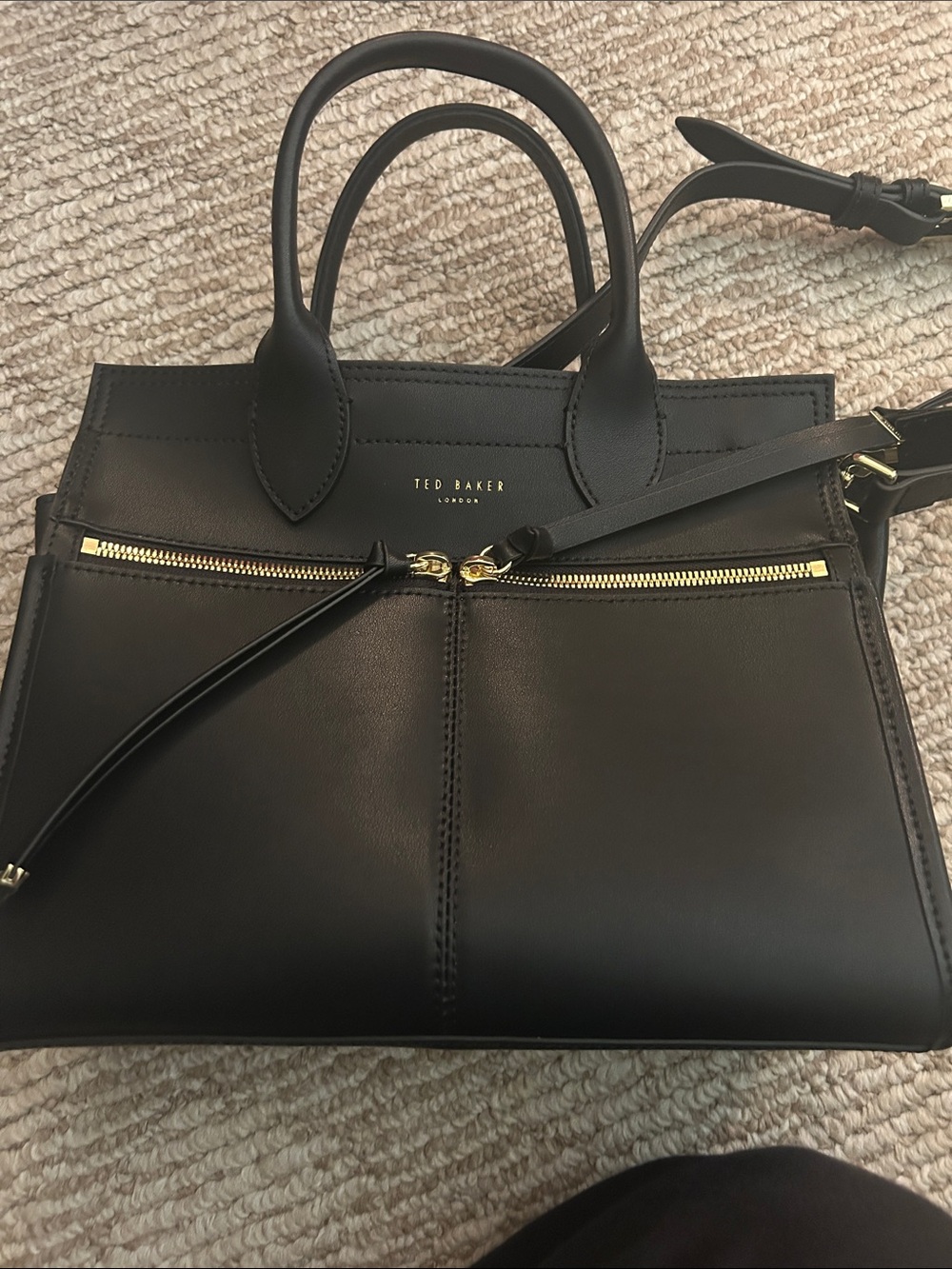 Ted Baker Black Leather Satchel with Gold Hardware